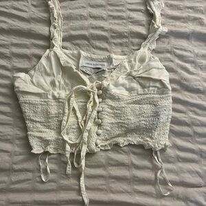 Urban Outfitters Cream Button-Front Crop Top
